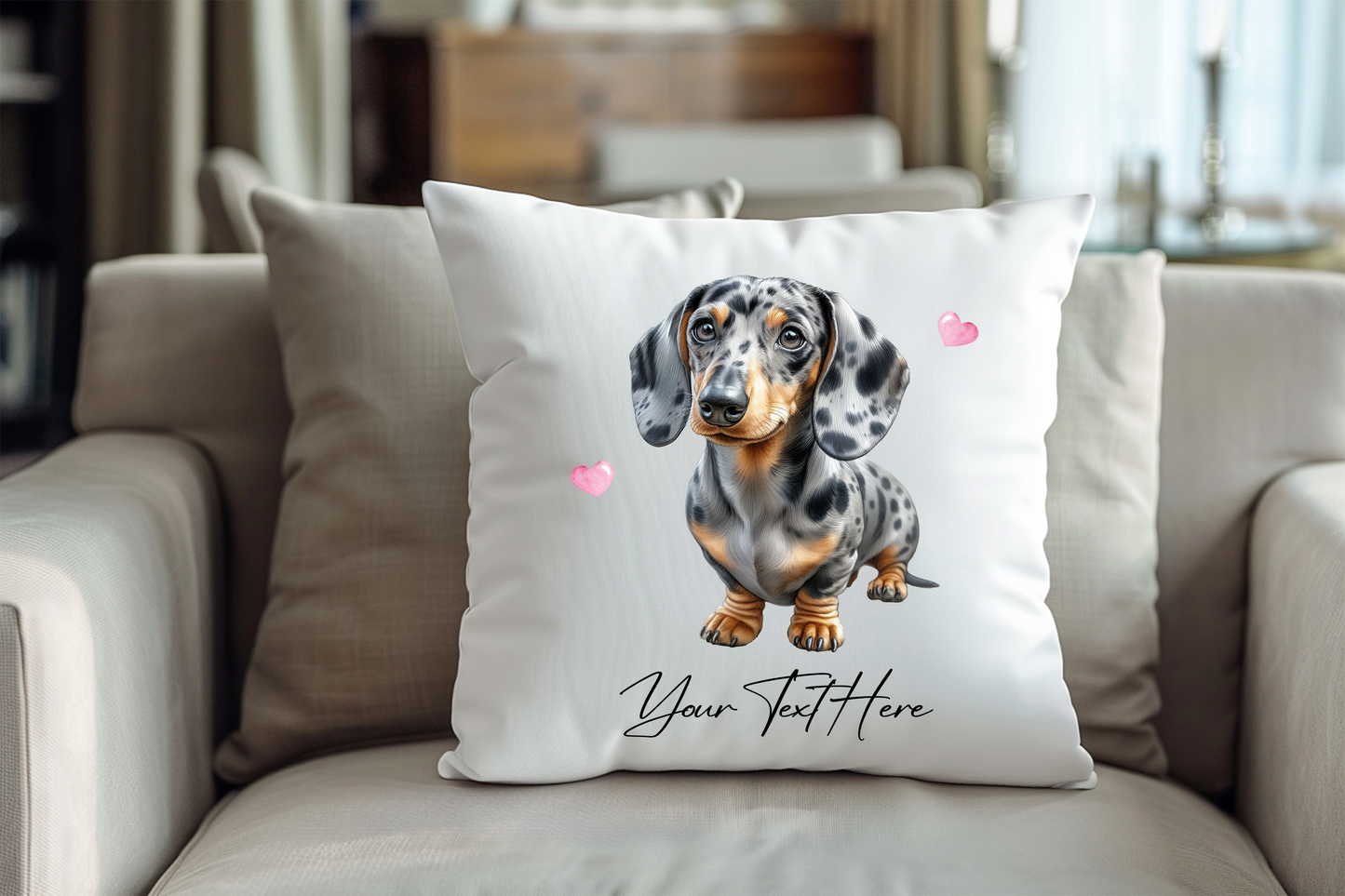 Personalised Dappled Silver Dachshund Hearts Cushion Keepsake Gift