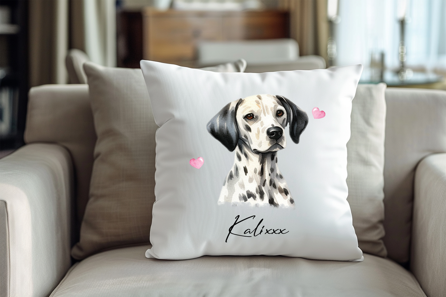 Personalised Dalmation Dachshund Hearts Cushion Keepsake Gift
