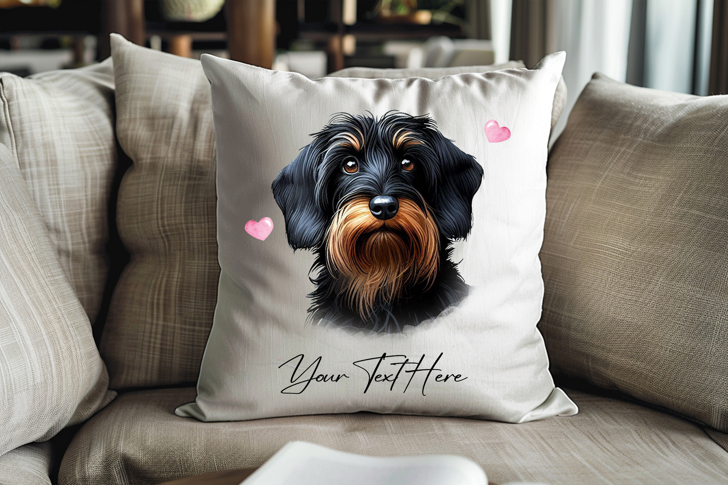 Personalised Wirehaired Dachshund Hearts Cushion Keepsake Gift
