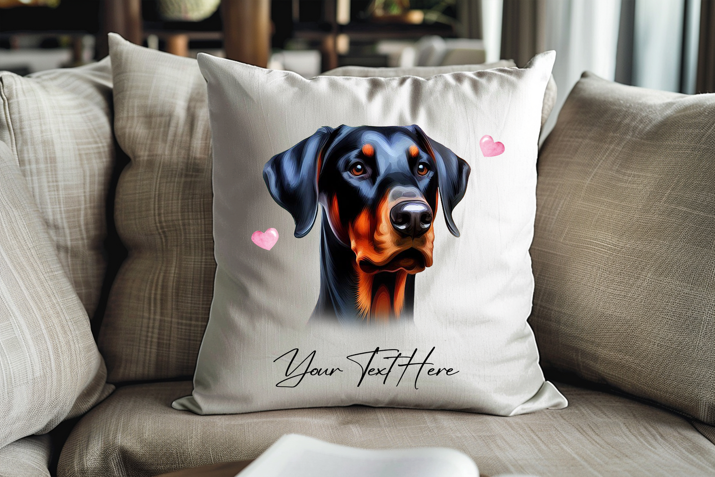 Personalised Doberman Hearts Cushion Keepsake Gift