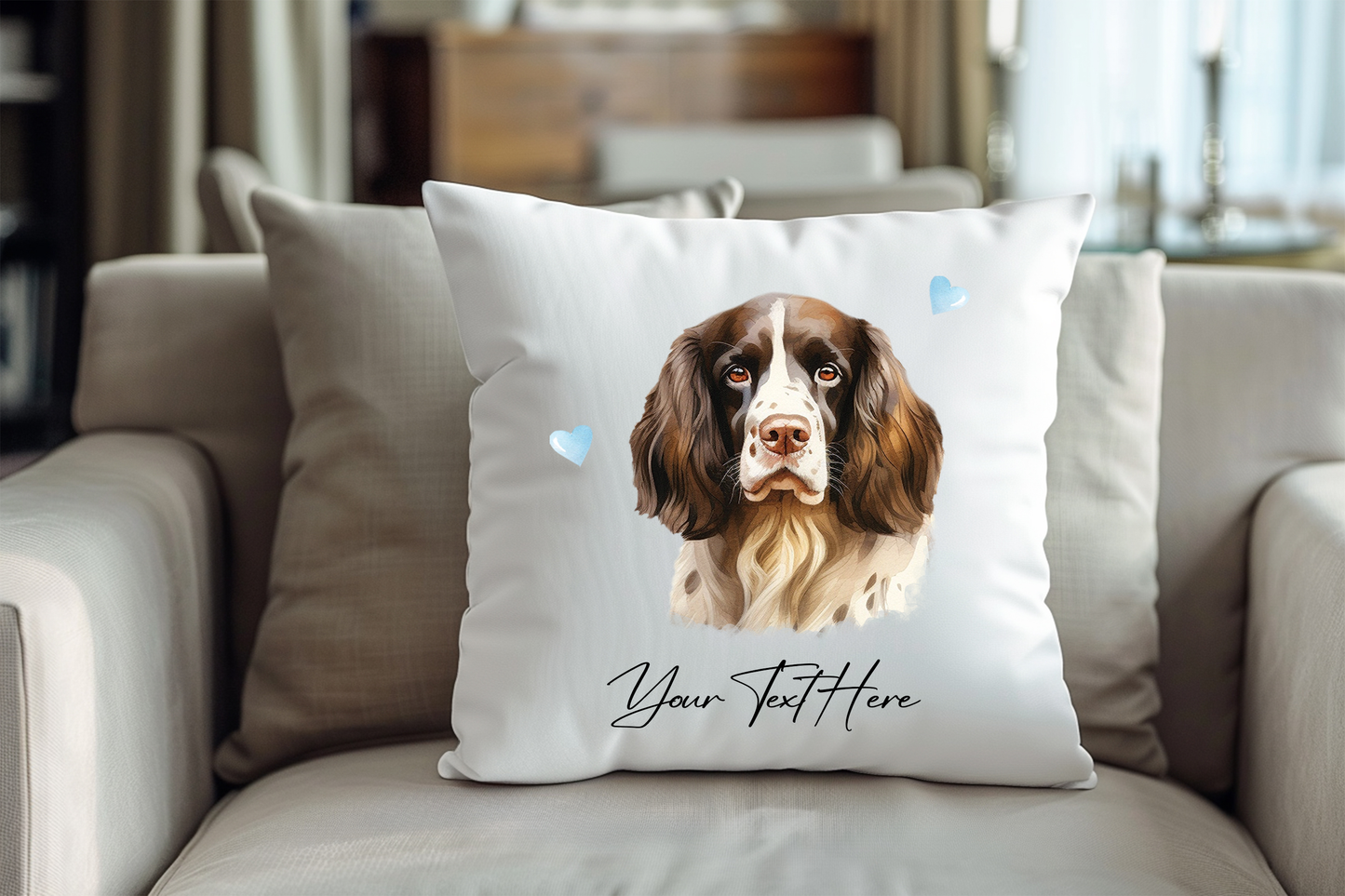 Personalised English Springer Spaniel Hearts Cushion Keepsake Gift