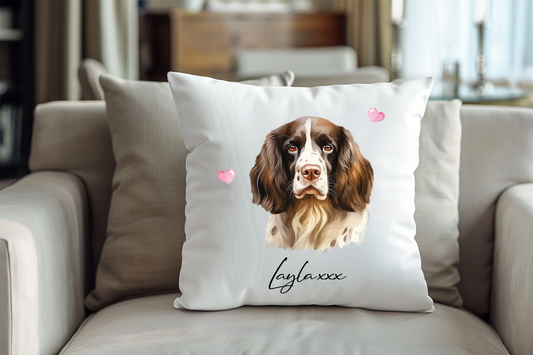 Personalised English Springer Spaniel Hearts Cushion Keepsake Gift