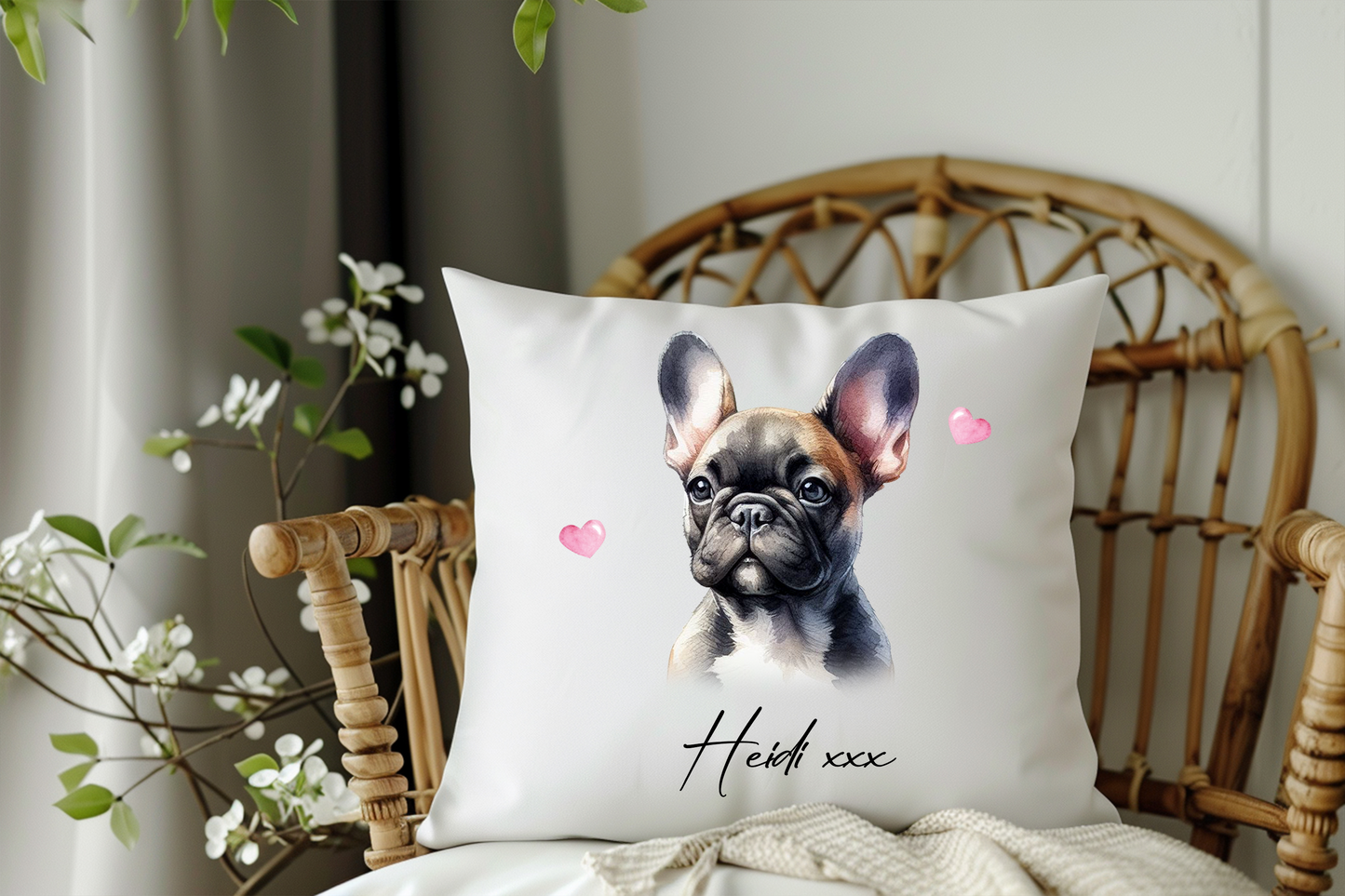 Personalised French Bulldog Hearts Cushion Keepsake Gift