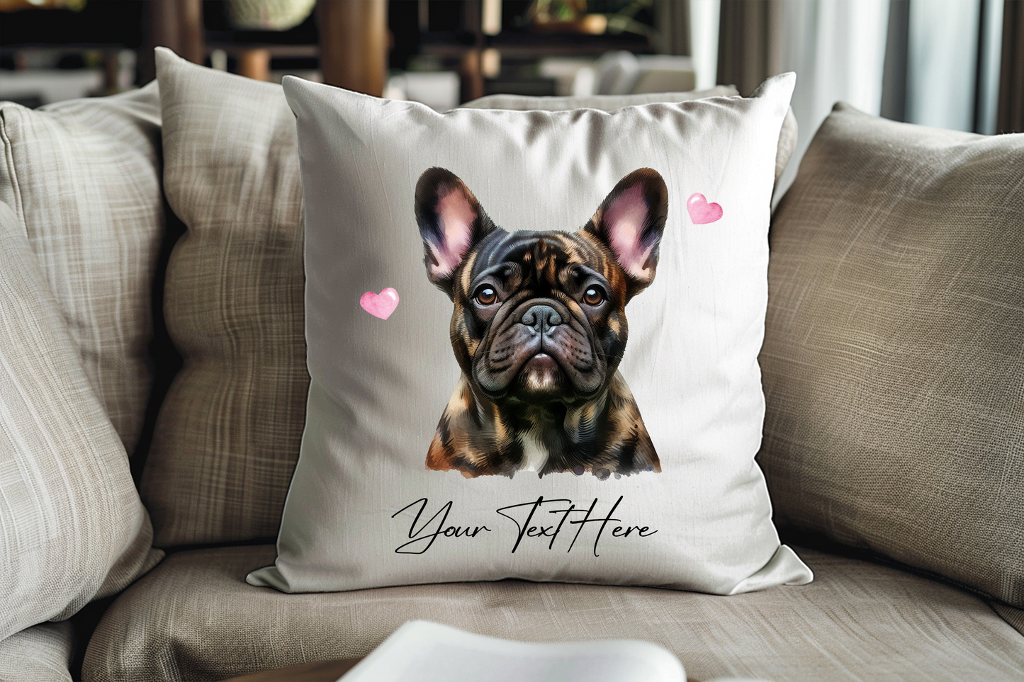 Personalised Bridle French Bulldog Hearts Cushion Keepsake Gift
