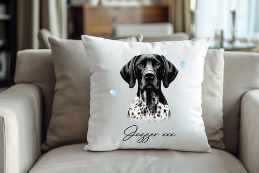Personalised Black and White German Shorthaired Pointer Hearts Cushion Pet Keepsake Gift