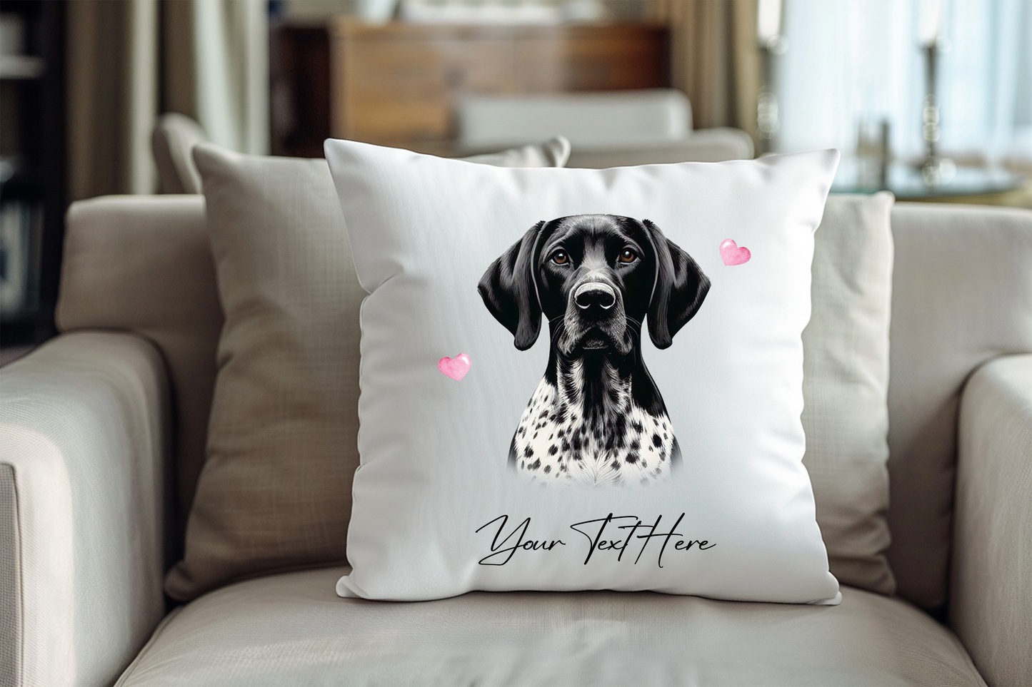 Personalised Black and White German Shorthaired Pointer Hearts Cushion Pet Keepsake Gift