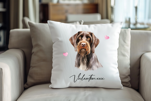 Personalised Wirehaired German Pointer Hearts Cushion Pet Keepsake Gift