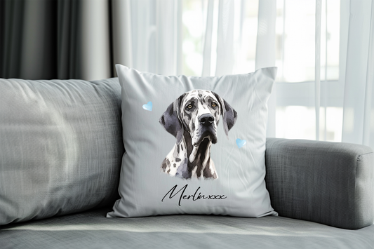Personalised Great Dane Hearts Cushion Pet Keepsake Gift