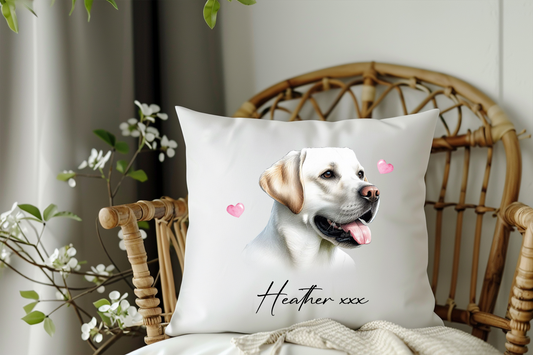 Personalised White Labrador Hearts Cushion Pet Keepsake Gift