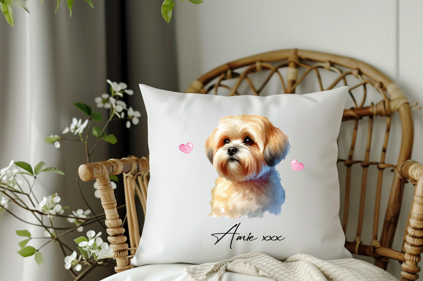 Personalised Shorthaired Lhasa Apso Hearts Cushion Pet Keepsake Gift
