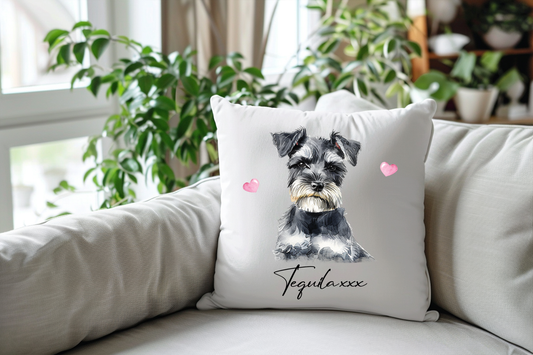 Personalised Schnauzer Hearts Cushion Pet Keepsake Gift B