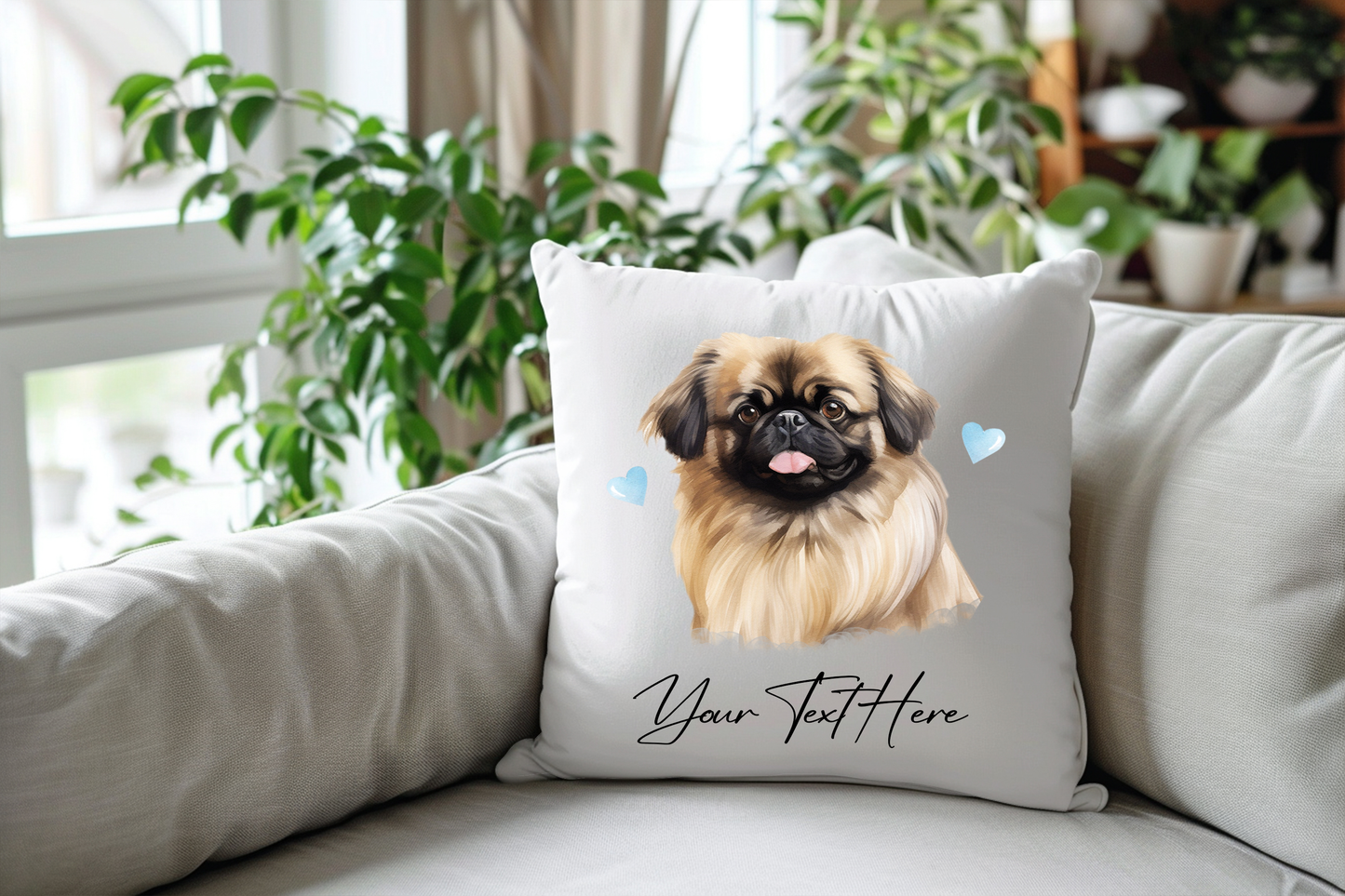 Personalised Pekingese Hearts Cushion Pet Keepsake Gift