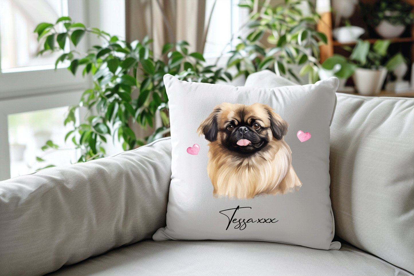 Personalised Pekingese Hearts Cushion Pet Keepsake Gift