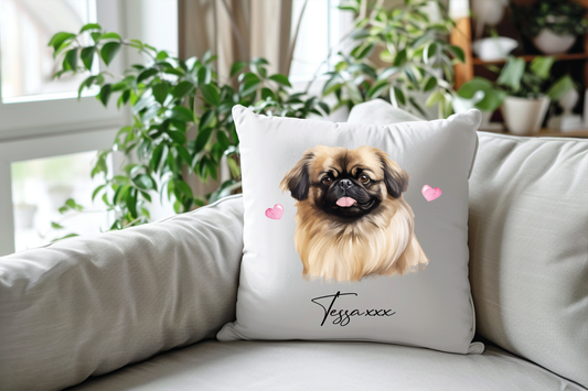 Personalised Pekingese Hearts Cushion Pet Keepsake Gift