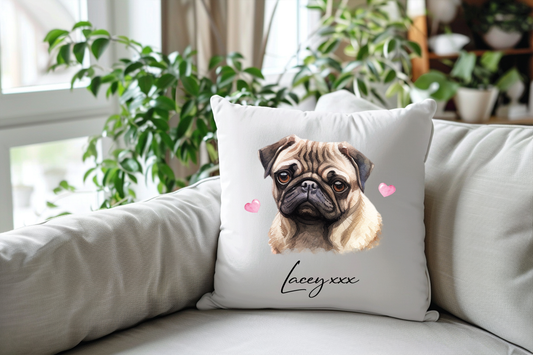 Personalised Pug Hearts Cushion Pet Keepsake Gift