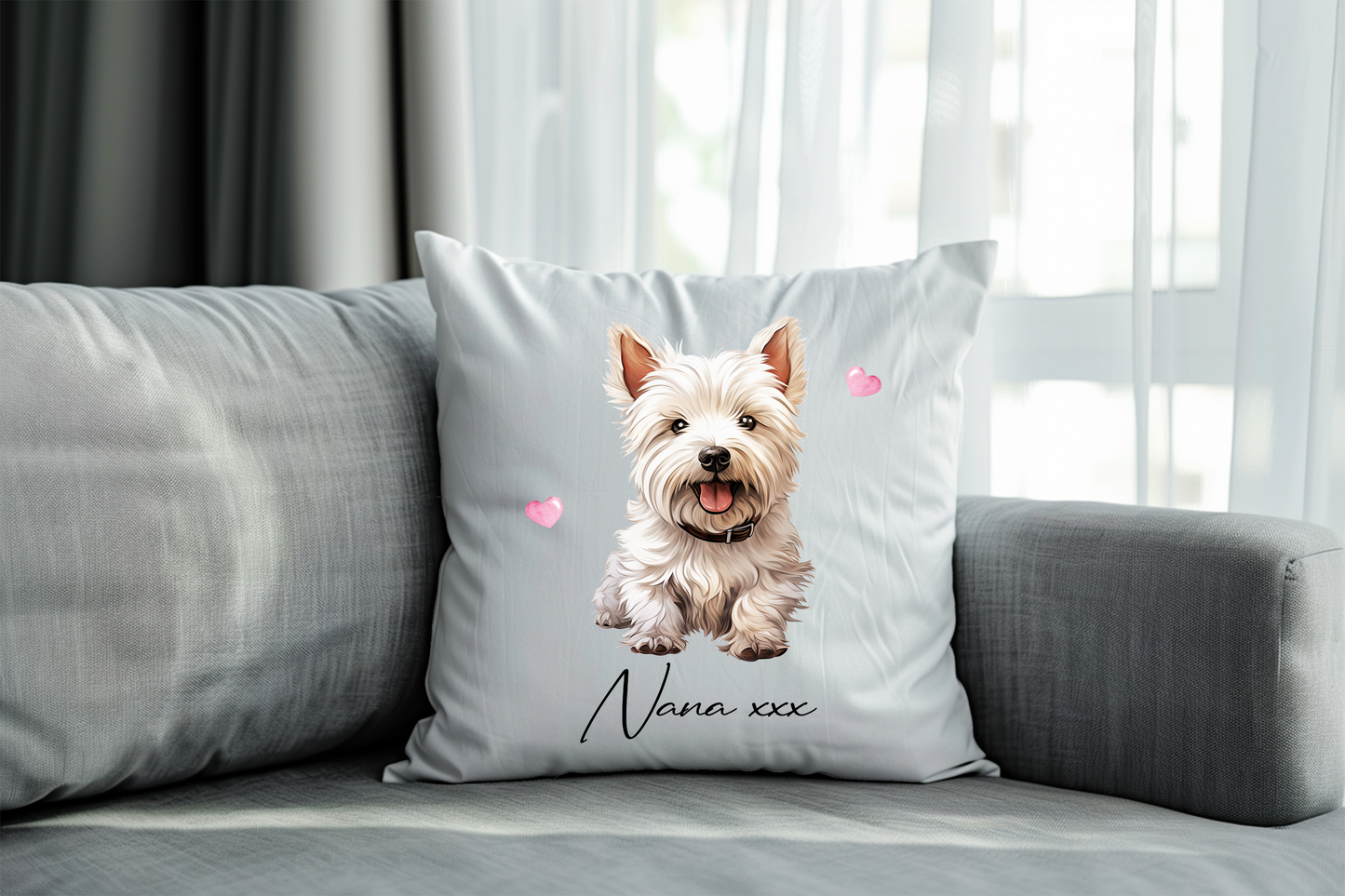 Personalised West Highland Terrier Hearts Cushion Pet Keepsake Gift