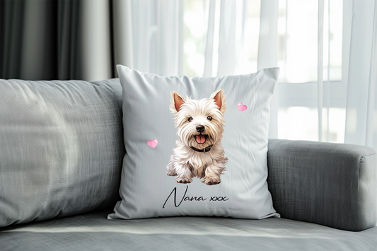 Personalised West Highland Terrier Hearts Cushion Pet Keepsake Gift