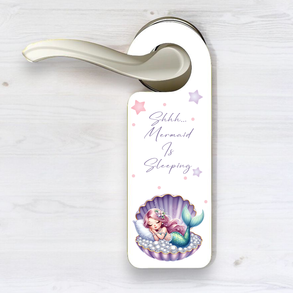 Personalised Mermaid Sleeping Purple - Door Hanger Gift