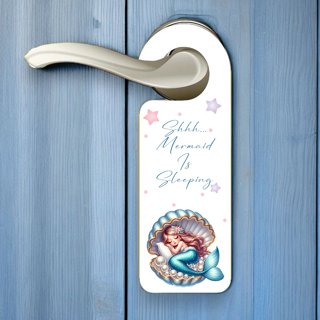 Personalised Mermaid Sleeping Blue - Door Hanger Gift