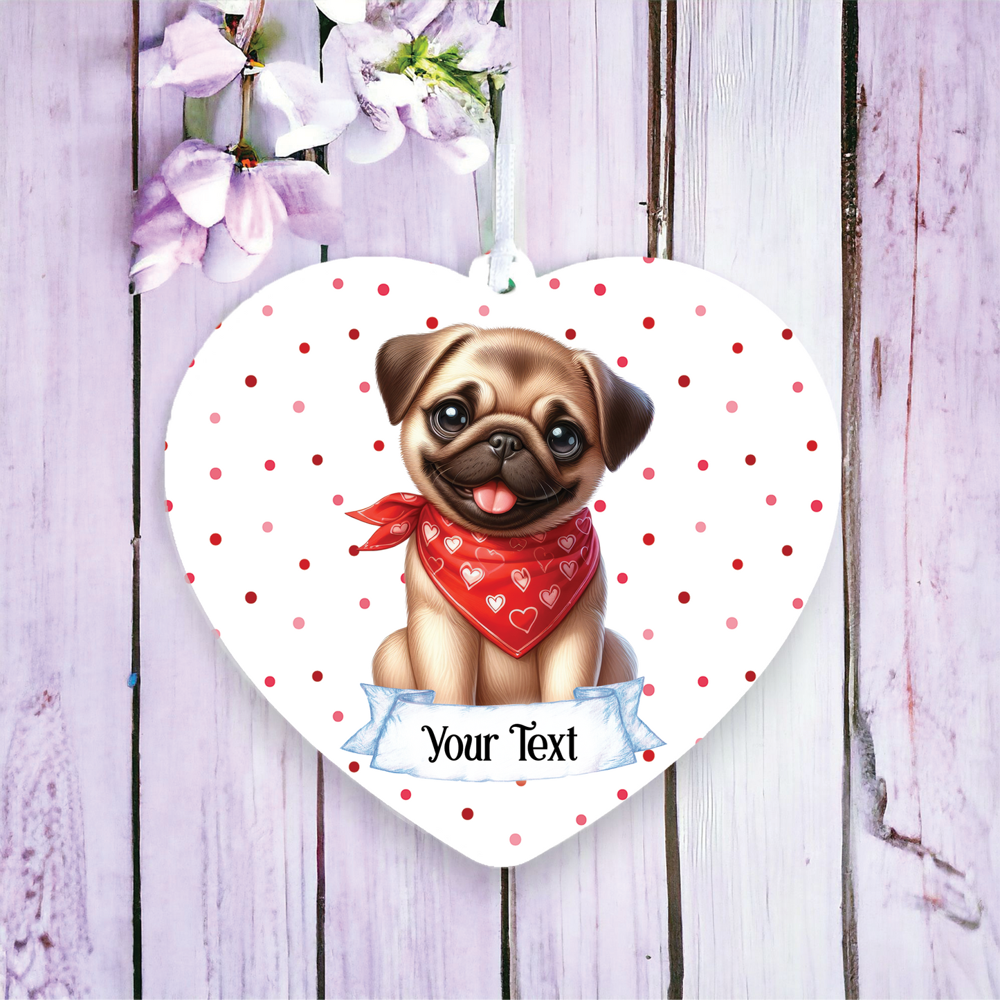 Personalised Cute Pug In Red Bandana Decoration