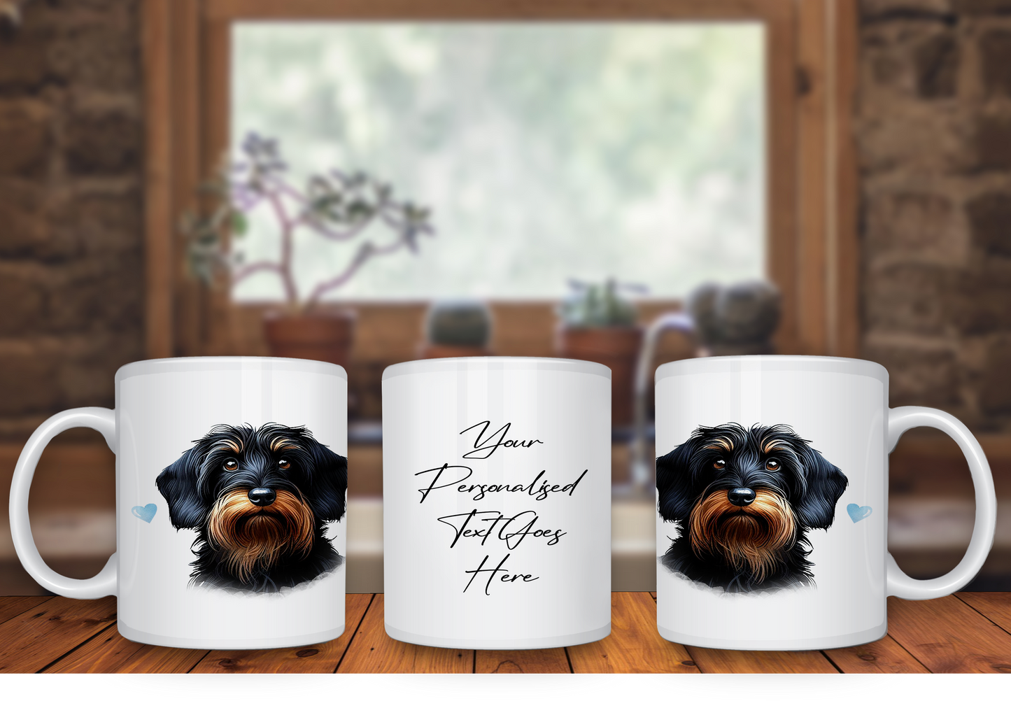 Personalised Dog Gift Mug - Wirehaired Dachshund with Custom Message and Optional Hearts