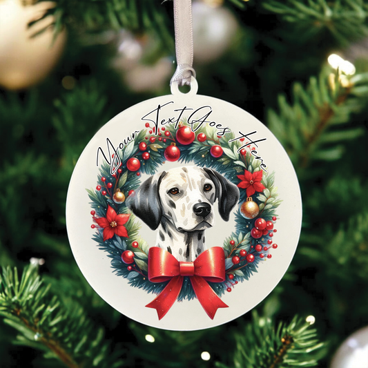 Personalised Dalmatian Dog Christmas Wreath - Hanging Bauble Decoration