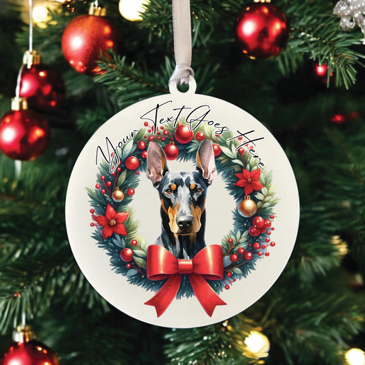 Personalised Doberman Dog Christmas Wreath - Hanging Bauble Decoration