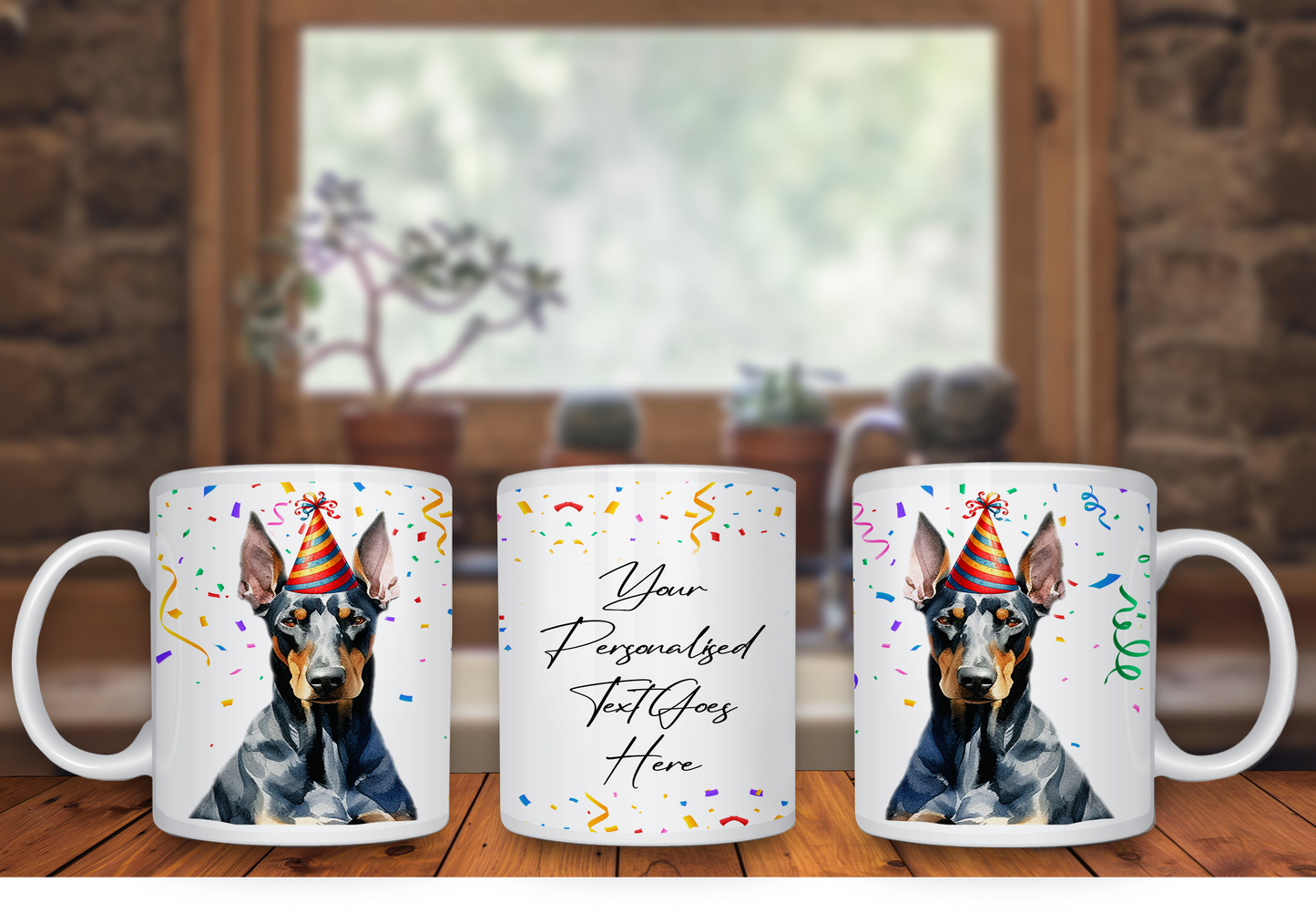 Personalised Dog Gift Mug - Wirehaired Dachshund with Birthday Congratulations Party Hat