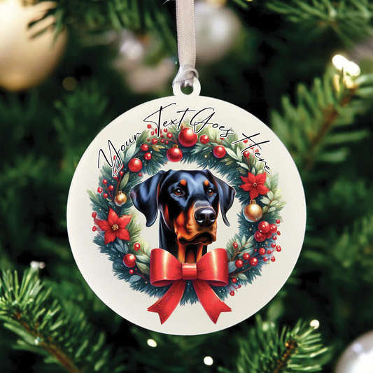 Personalised Doberman Dog Christmas Wreath - Hanging Bauble Decoration - Style B