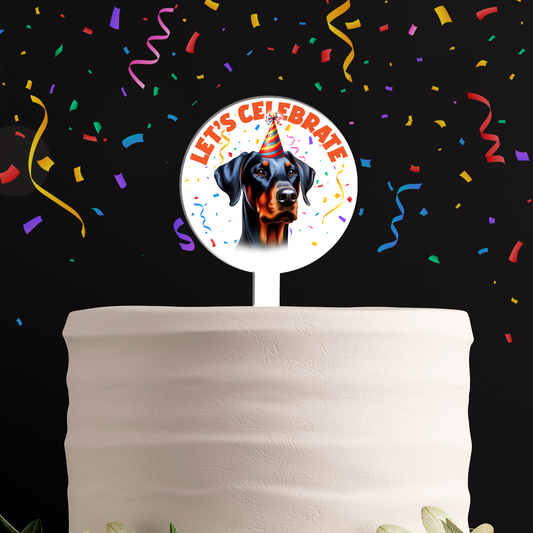 Personalised Dog Party Hat Cake Topper - Doberman B