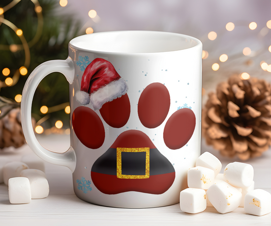 Personalised Christmas Dog Paw - Santa Theme - Gift Mug