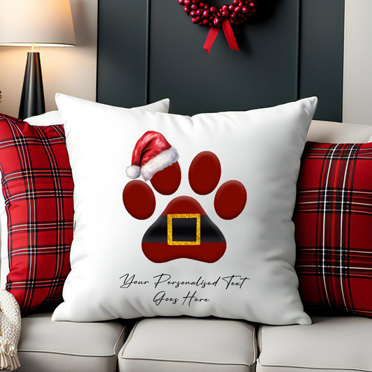 Personalised Christmas Dog Paw - Santa Theme - Cushion Cover Gift