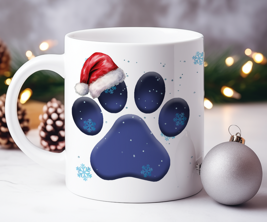 Personalised Christmas Dog Paw - Snow Theme - Gift Mug