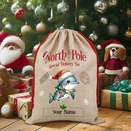 Personalised Dolphin North Pole Santa Sack