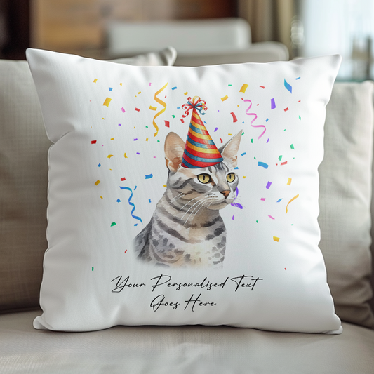 Personalised Egyptian Mau Birthday Party Hat Cat - Cushion Cover Gift