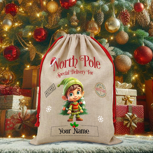 Personalised Elf North Pole Santa Sack