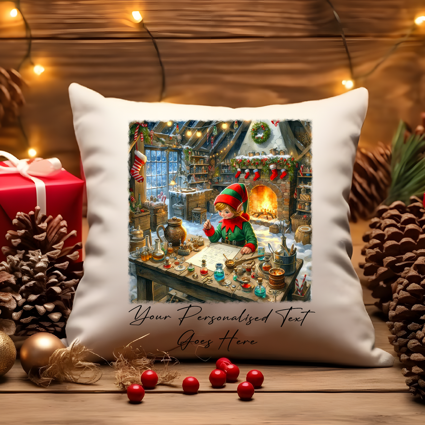 Personalised Christmas Elf Workshop - Cushion Cover Gift