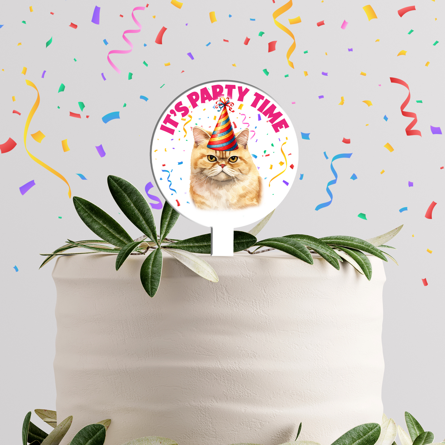 Personalised Cat Party Hat Cake Topper - Exotic Shorthair