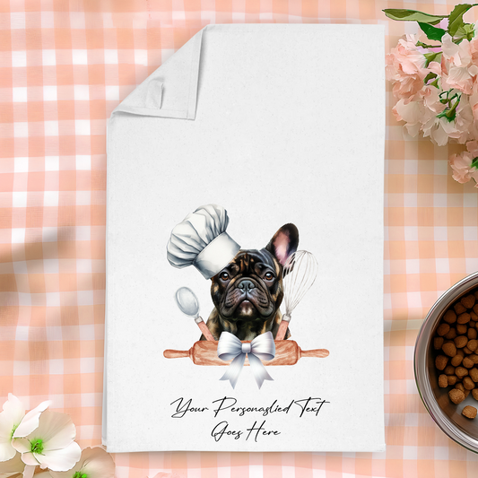 Personalised Dog In Chef Hat Gift Tea Towel - Brindle French Bulldog