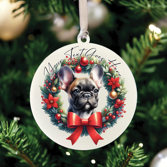 Personalised French Bulldog Dog Christmas Wreath - Hanging Bauble Decoration