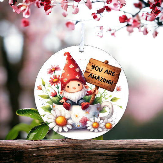 Personalised Male Gnome Red Hat In Cup Decoration