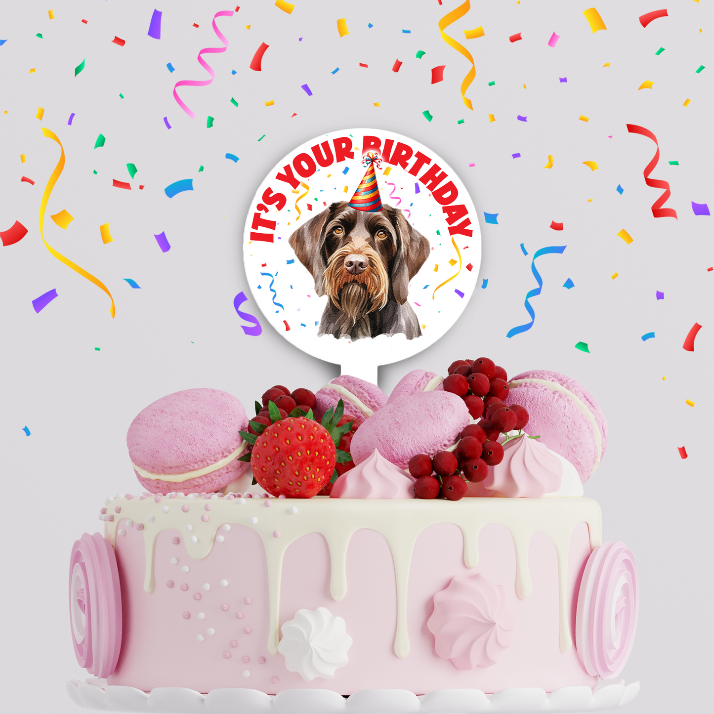 Personalised Dog Party Hat Cake Topper - German Wirehaired Pointer