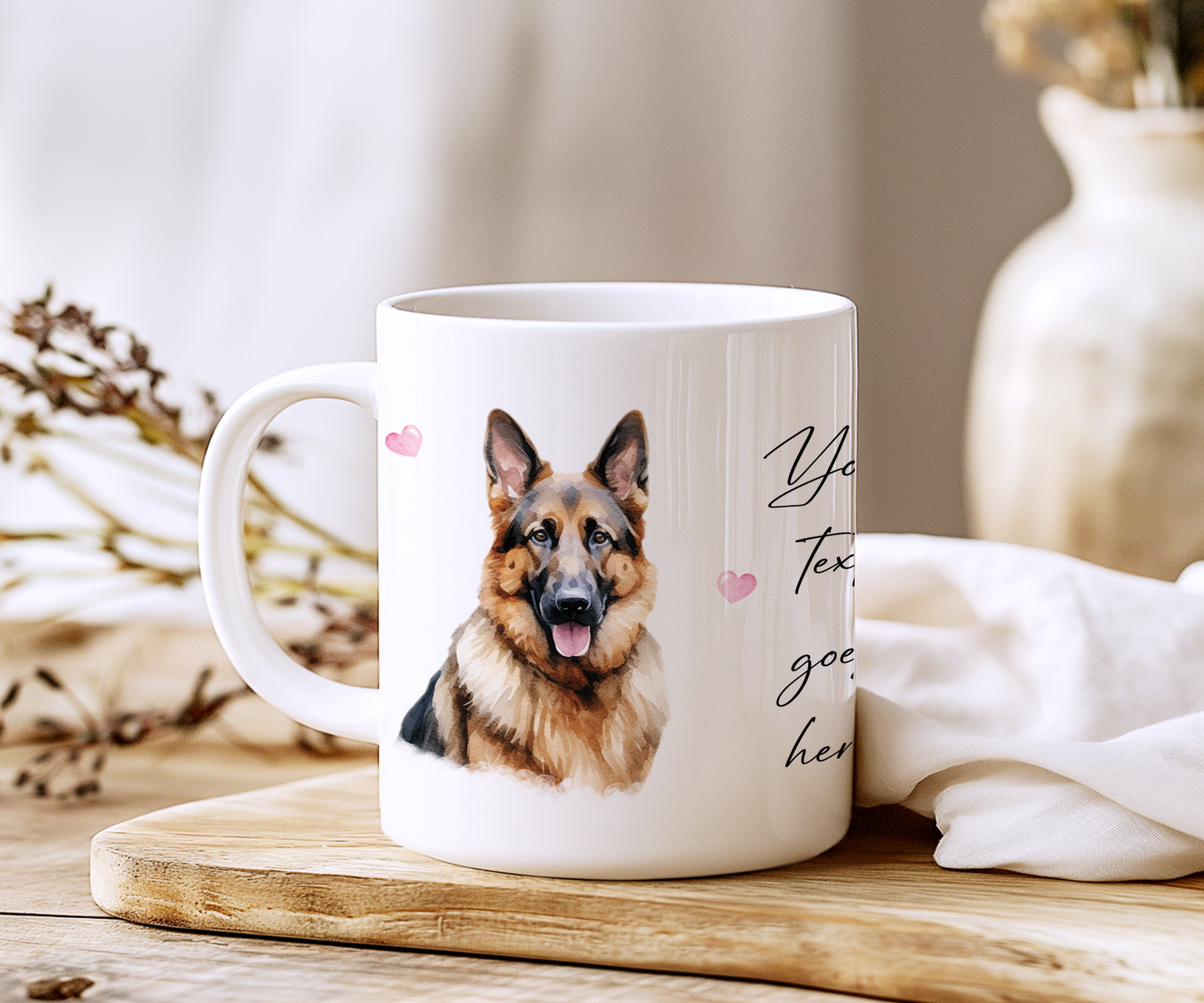 Personalised Dog Gift Mug - German Shepard with Custom Message and Optional Hearts
