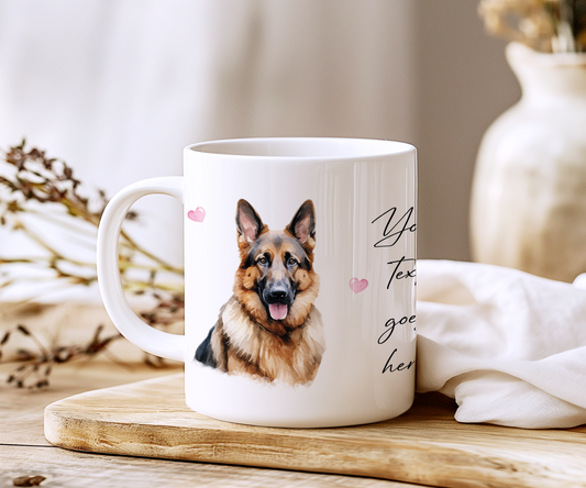 Personalised Dog Gift Mug - German Shepard with Custom Message and Optional Hearts