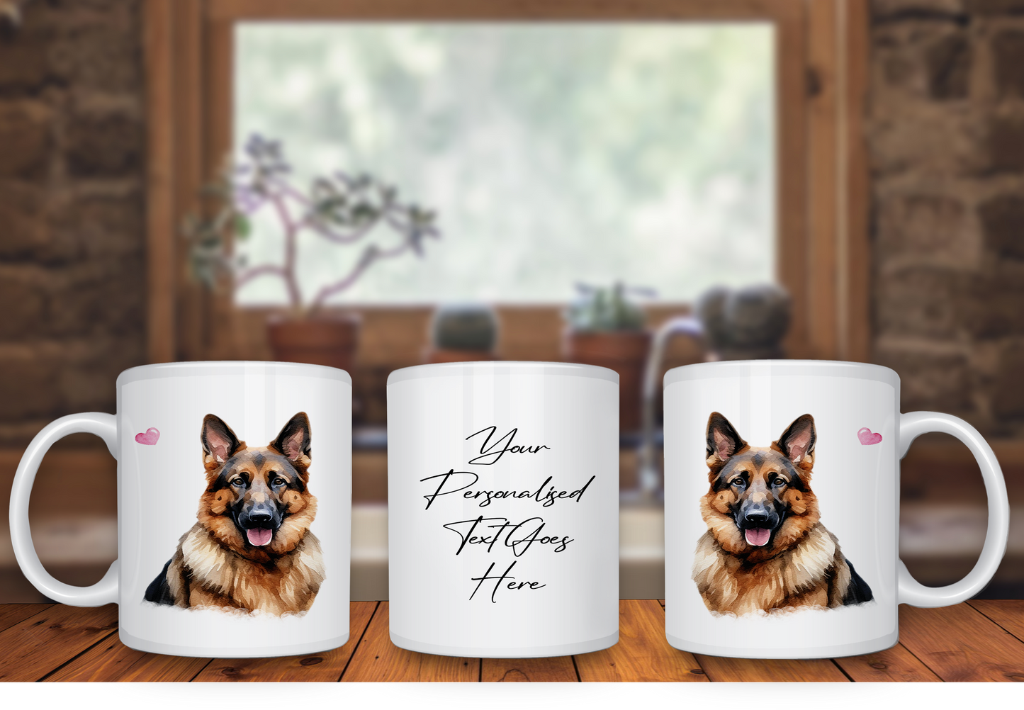 Personalised Dog Gift Mug - German Shepard with Custom Message and Optional Hearts