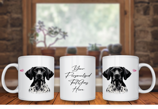 Personalised Dog Gift Mug - Black and White German Shorthaired Pointer with Custom Message and Optional Hearts