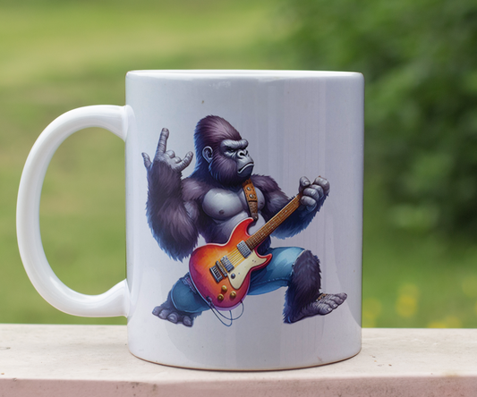 Personalised Keepsake Gorilla playing Guitar - Gift Mug, by Floppsie Moppsie – floppsiemoppsie at floppsiemoppsie.co.uk