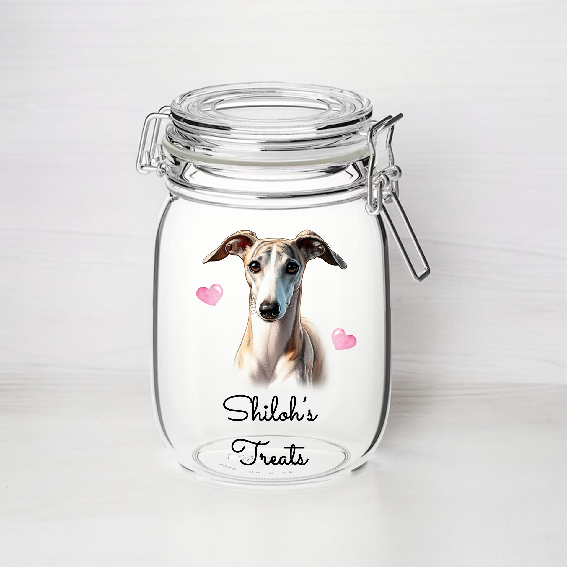 Personalised Grey Hound Dog Treat Kilner Style Gift Jar DGJR28 Floppsie Moppsie
