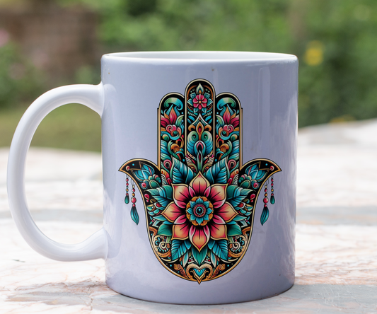 Personalised Keepsake Hamsa Hand - Gift Mug, by Floppsie Moppsie – floppsiemoppsie at floppsiemoppsie.co.uk