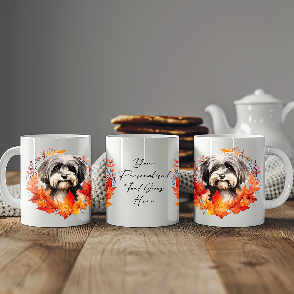Personalised Havanese in an Autumn wreath - Keepsake Mug, ideal gift for Birthday and Christmas Gift, by Floppsie Moppsie – floppsiemoppsie at floppsiemoppsie.co.uk